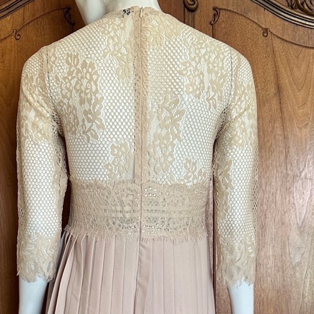ZARA Dress Lace Top Pleated Blush Midi Dress • BLOGGER FAVORITE • TIKTOK • NEW • - Picture 13 of 16